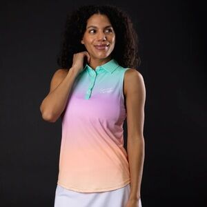 Sunset Gradient Ombré Sleeveless Polo Top Sunday Swagger